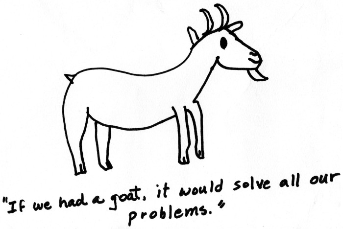 a drawing of a goat with a Robert Benchley quote